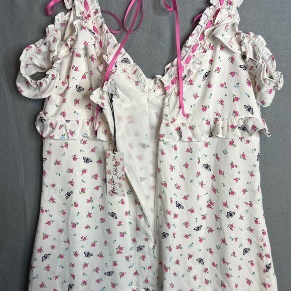Betsey Johnson Forever 21 Dress Sz L White Floral Butterfly Coquette Ruffle NWT - Picture 11 of 12